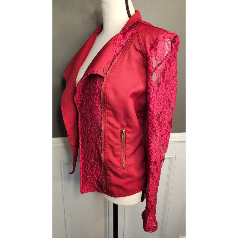 Red‎ Snap Y2K Whimsigoth Lace Red Long Sleeve Small Shacket